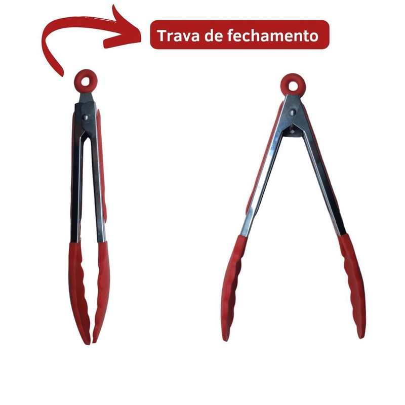 Jogo de Utensílios de Cozinha 12Pçs - Silicone e Cabo de Madeira - Vermelho / Madeira