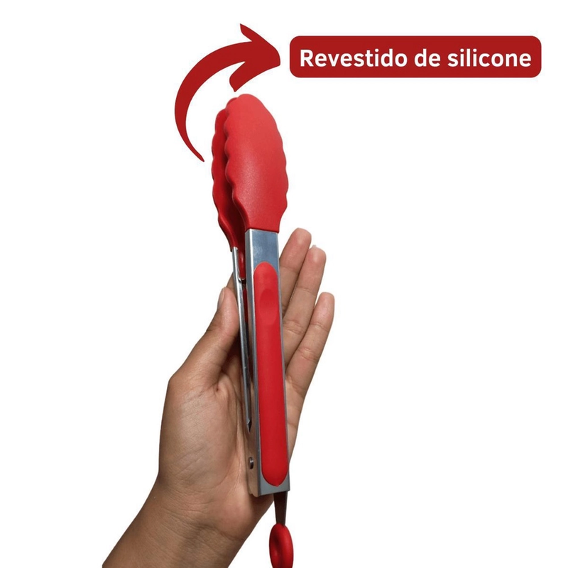 Jogo de Utensílios de Cozinha 12Pçs - Silicone e Cabo de Madeira - Vermelho / Madeira