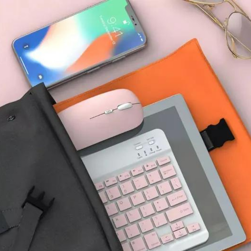 Kit Teclado + Mouse Sem Fio Bluetooth Para Notebook e Tablet- Rosa