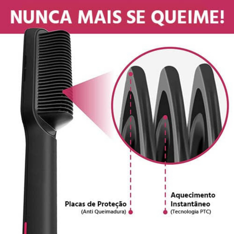 Escova Alisadora 5 em 1 | Alisa, Seca, Hidrata, Modela e Anti-Frizz | Bivolt