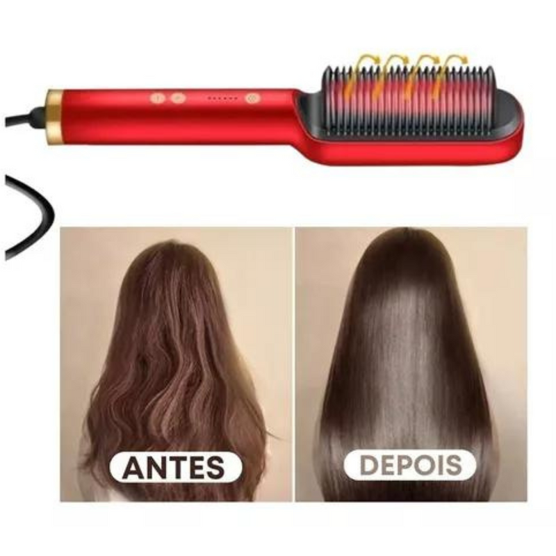 Escova Alisadora 5 em 1 | Alisa, Seca, Hidrata, Modela e Anti-Frizz | Bivolt