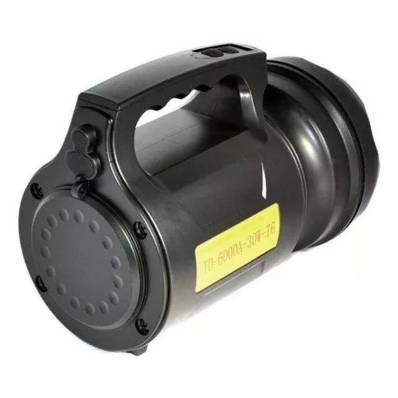 Lanterna T6 Holofote LED 30W TD-6000A Recarregável Pesca Trilha Camping- Preto