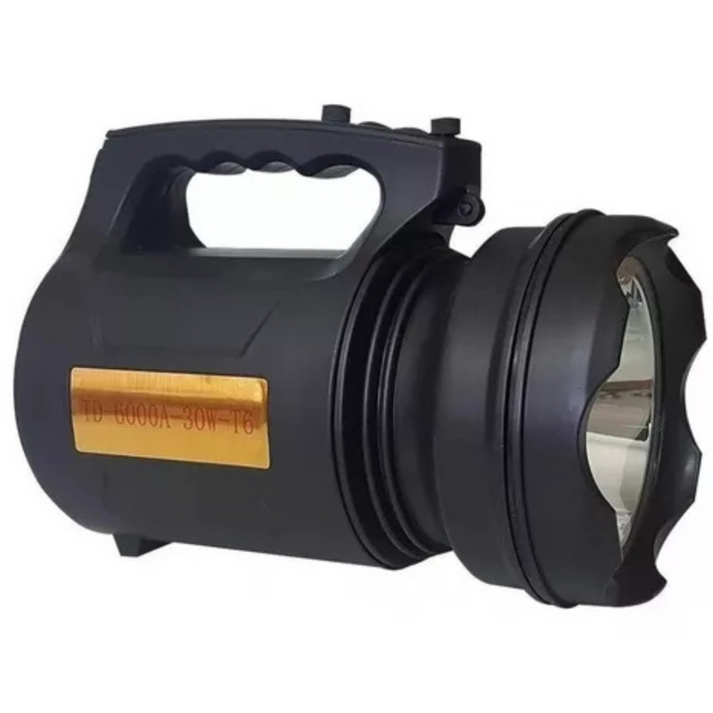 Lanterna T6 Holofote LED 30W TD-6000A Recarregável Pesca Trilha Camping- Preto