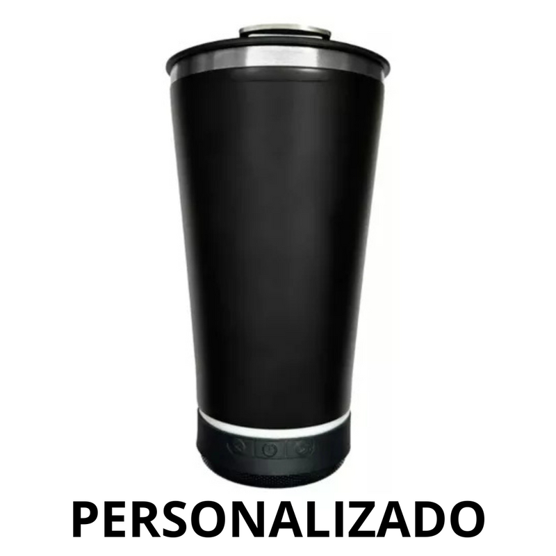 Copo Térmico Som Led Bluetooth e Tampa com Abridor 420ML- (PERSONALIZADO)-Preto