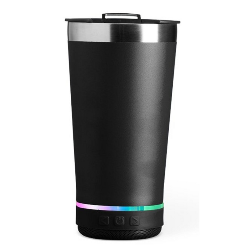 Copo Térmico Som Led Bluetooth e Tampa com Abridor 420ML- (PERSONALIZADO)-Preto