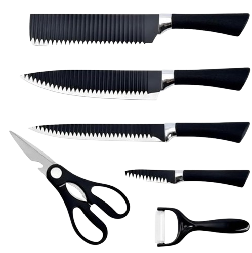 Conjunto Jogo de Facas do Chef Profissional 6 Peças - Preto Premium