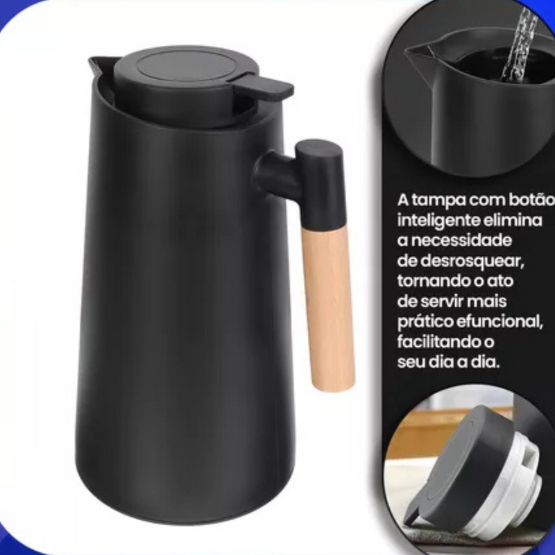 Jarro Garrafa Térmica Cabo em Madeira 1L - Preto