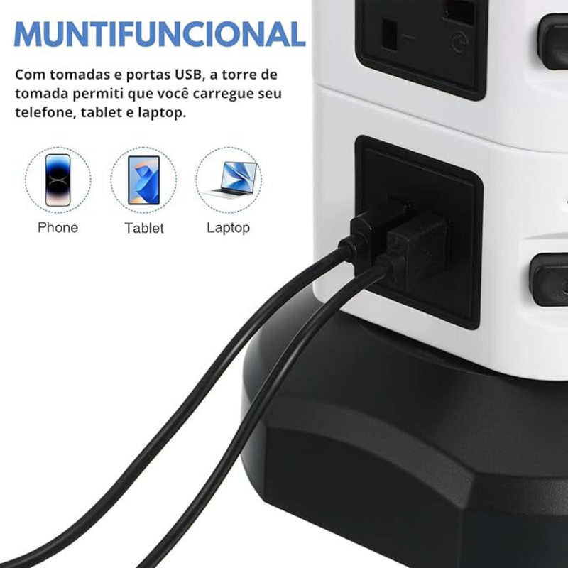 Torre de Tomada Elétrica com 7 Entradas Universais e 2 Portas USB - OI-TO 128