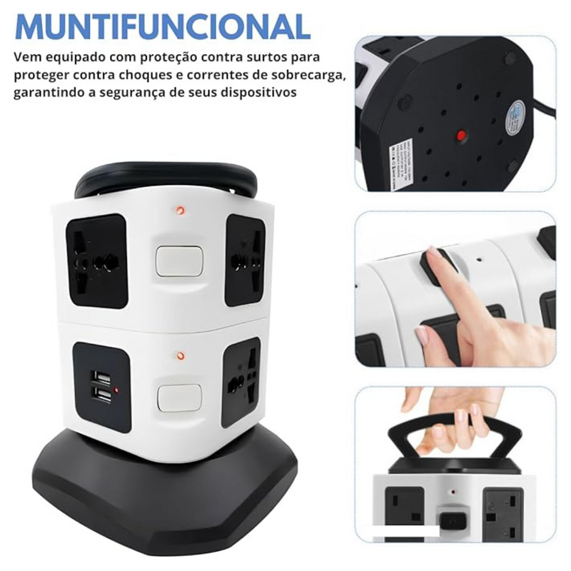 Torre de Tomada Elétrica com 7 Entradas Universais e 2 Portas USB - OI-TO 128