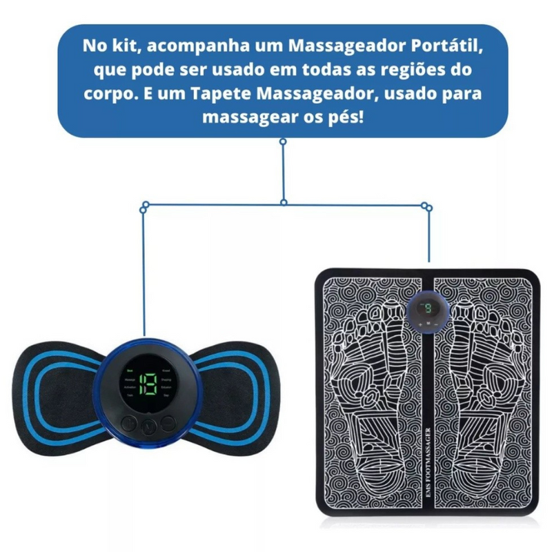 Kit Tapete e Mini Massageador Elétrico - Dor nos Pés e Musculares