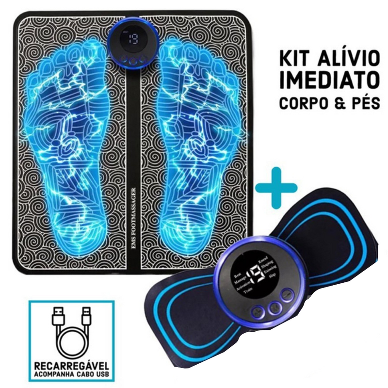 Kit Tapete e Mini Massageador Elétrico - Dor nos Pés e Musculares