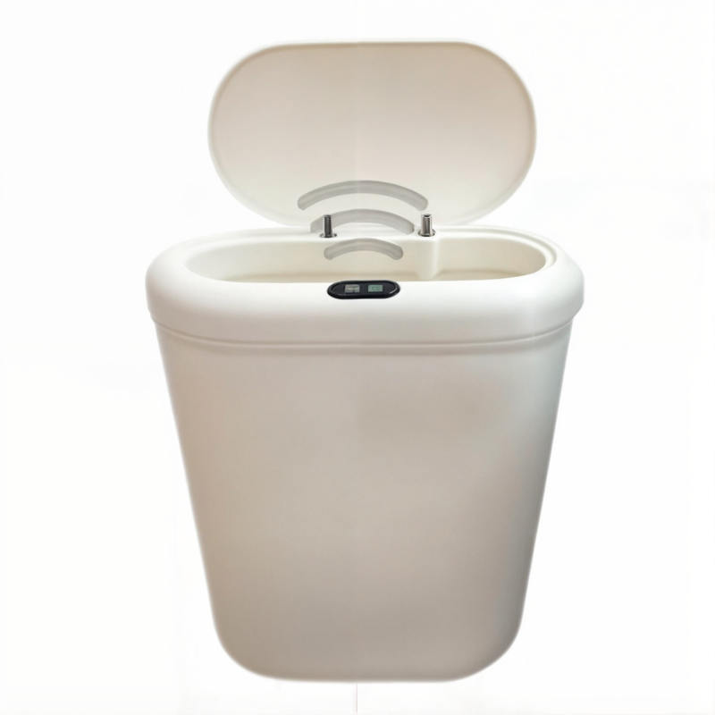 Lixeira Cozinha Banheiro Automática Sensor Inteligente 12L - Bege Claro / Branca
