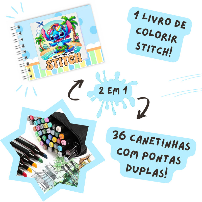 Kit Livro Colorir LIL. STI. (Azul) + 36 Canetas - Filme