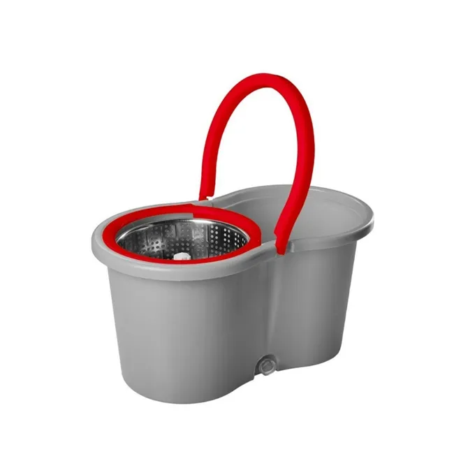 Mop Giratório Inox Limpeza 360° Cesto Kaza Clean 9 Litros - Vermelho