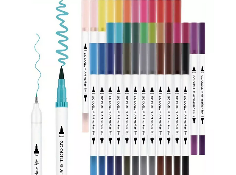 Kit Caneta Colorir Desenhos Ponta Dupla 2 Traços 80 Unidades - Com maletinha