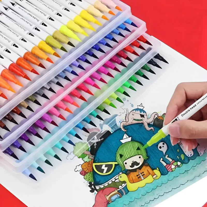 Kit Caneta Colorir Desenhos Ponta Dupla 2 Traços 80 Unidades - Com maletinha