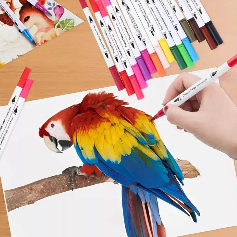Kit Caneta Colorir Desenhos Ponta Dupla 2 Traços 80 Unidades - Com maletinha