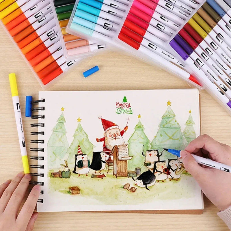 Kit Caneta Colorir Desenhos Ponta Dupla 2 Traços 80 Unidades - Com maletinha