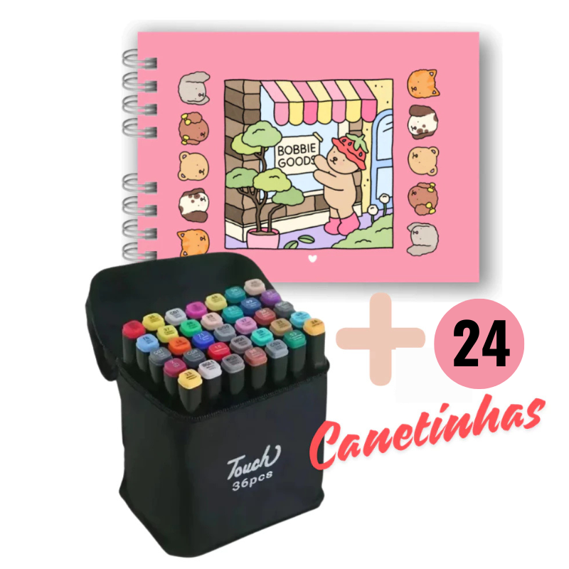 Kit de Colorir Bobbie Good – Capa Dura Desenho Canetinhas Ponta Dupla
