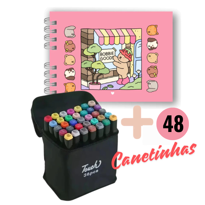 Kit de Colorir Bobbie Good – Capa Dura Desenho Canetinhas Ponta Dupla