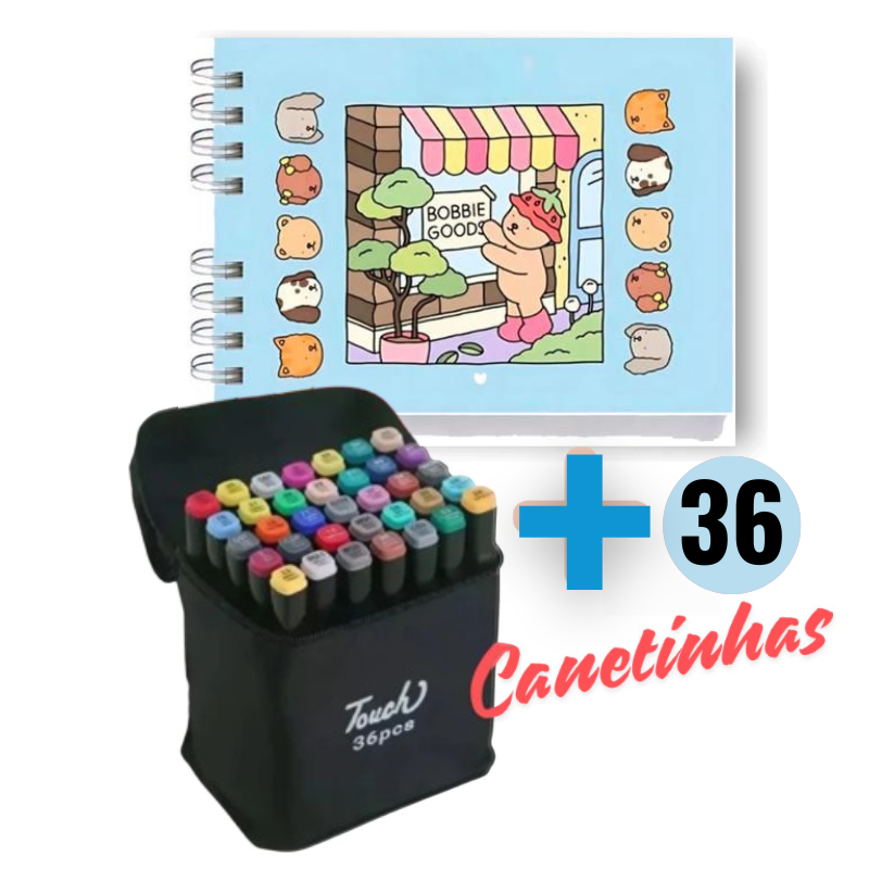 Kit de Colorir Bobbie Good – Capa Dura Desenho Canetinhas Ponta Dupla