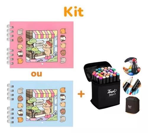 Kit de Colorir Bobbie Good – Capa Dura Desenho Canetinhas Ponta Dupla